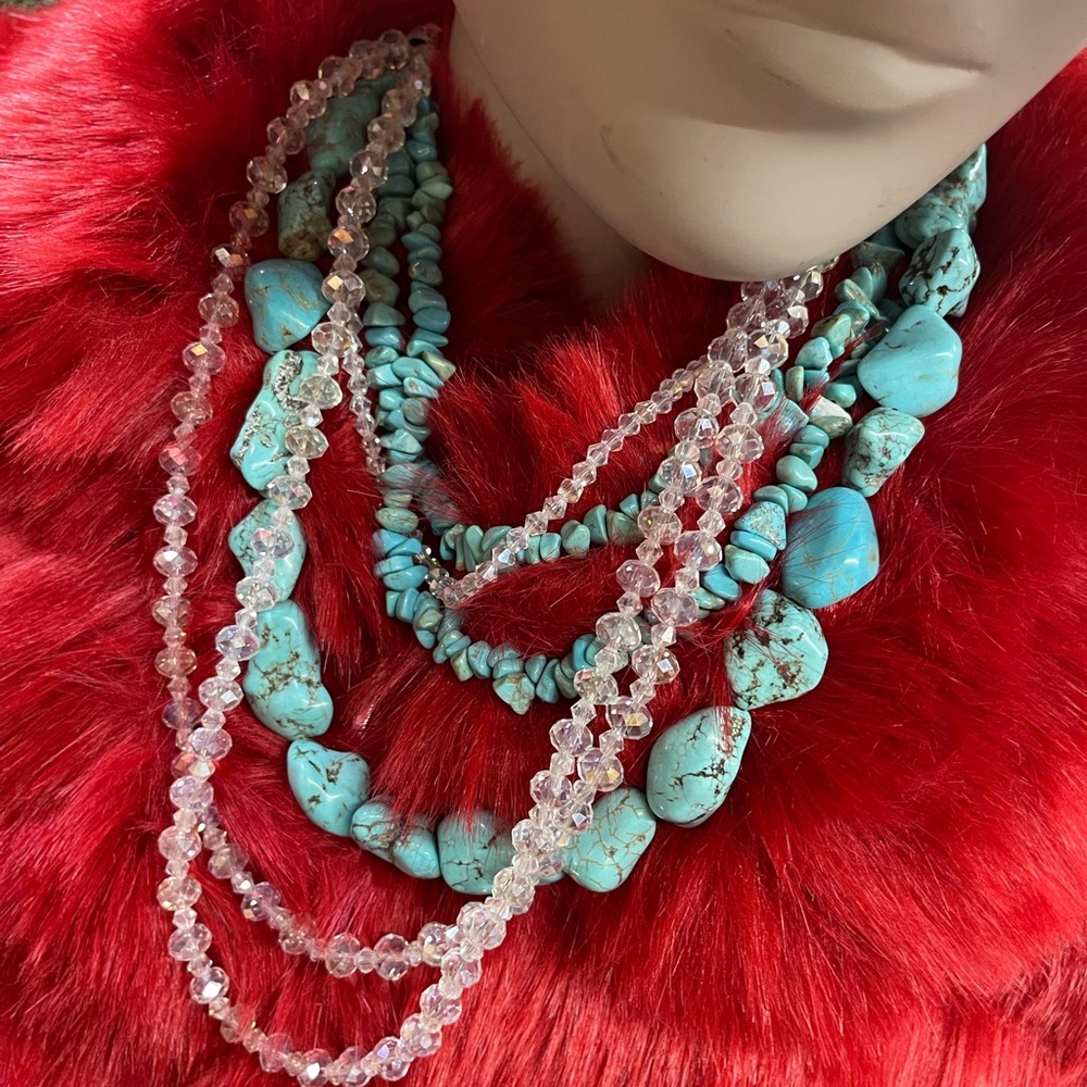 New Natural Turquoise Multi-strand Necklace Pewter Clasp